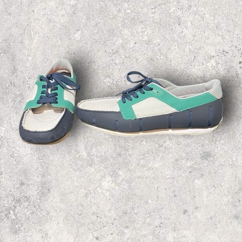 SWIMS Boat Shoes Mens 10.5 Blue Green Water Swim Casual Loafers Lace Up